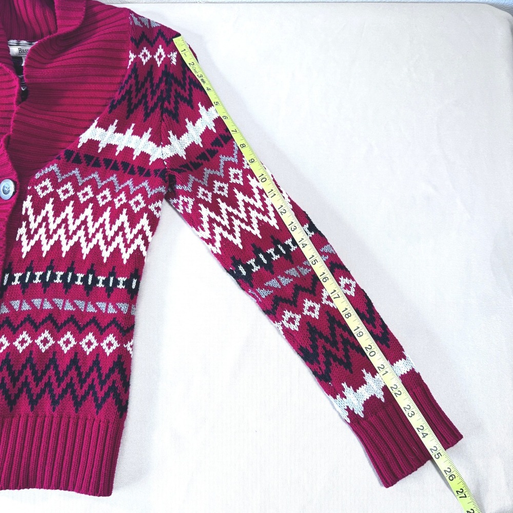 Bass G.H. Bass & Co Women's Red Fair Isle Cotton Shawl Collar Cardigan Sweater M - Picture 4 of 13